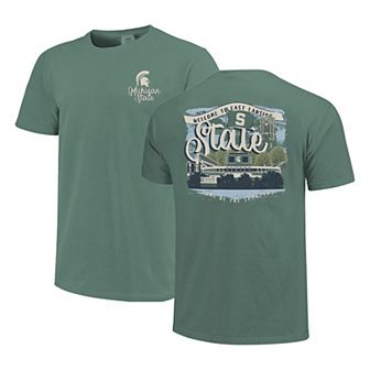 Women's Green Michigan State Spartans Comfort Colors Campus Scene Drawing Script T-Shirt