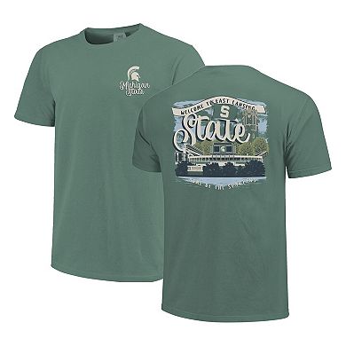 Women's Green Michigan State Spartans Comfort Colors Campus Scene Drawing Script T-Shirt