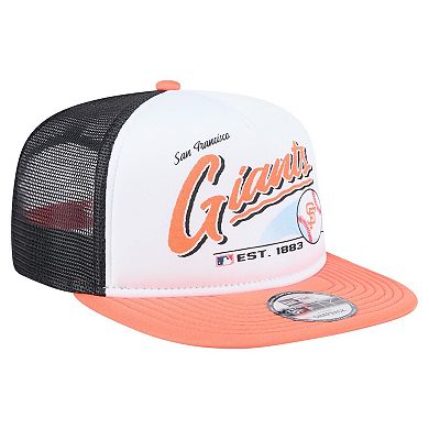 Men's New Era White/Orange San Francisco Giants Retro Script Trucker 9FIFTY Snapback Hat