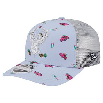 Men's New Era Light Blue/Gray Milwaukee Bucks Adventure Aloha Pattern 9SEVENTY Stretch-Snap Hat