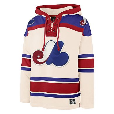 Men's '47 Cream Montreal Expos Cooperstown Collection Superior Lacer Pullover Hoodie