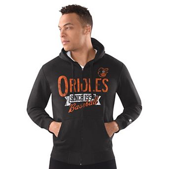 Men's Starter Black Baltimore Orioles Distressed Full-Zip Hooded Jacket