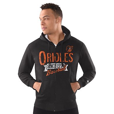 Men's Starter Black Baltimore Orioles Distressed Full-Zip Hooded Jacket