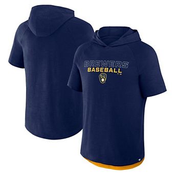 Men's Fanatics Navy Milwaukee Brewers Clubhouse Optimal Play Raglan Short Sleeve Pullover Hoodie