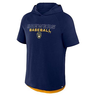 Men's Fanatics Navy Milwaukee Brewers Clubhouse Optimal Play Raglan Short Sleeve Pullover Hoodie