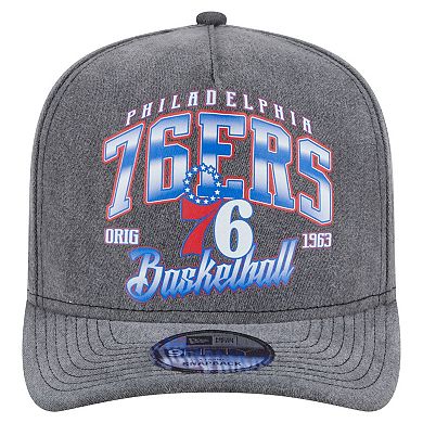 Men's New Era Charcoal Philadelphia 76ers Throwback Washed Pre-Curved 9FIFTY Snapback Hat