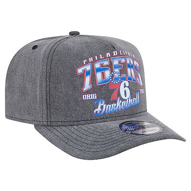 Men's New Era Charcoal Philadelphia 76ers Throwback Washed Pre-Curved 9FIFTY Snapback Hat