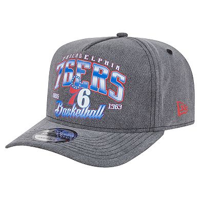 Men's New Era Charcoal Philadelphia 76ers Throwback Washed Pre-Curved 9FIFTY Snapback Hat