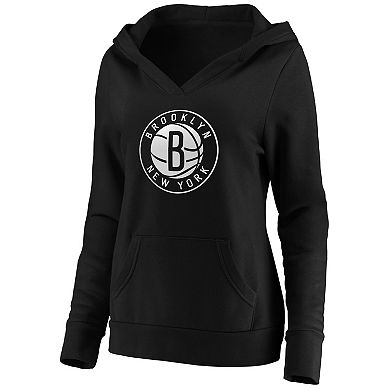 Women's Fanatics Black Brooklyn Nets Primary Logo V-Neck Pullover Hoodie