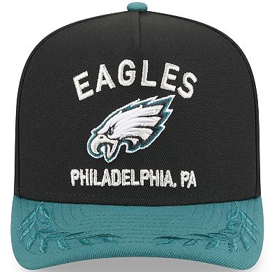 Youth New Era Black/Midnight Green Philadelphia Eagles 2025 NFL Draft A-Frame 9FIFTY Snapback Hat