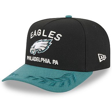 Youth New Era Black/Midnight Green Philadelphia Eagles 2025 NFL Draft A-Frame 9FIFTY Snapback Hat