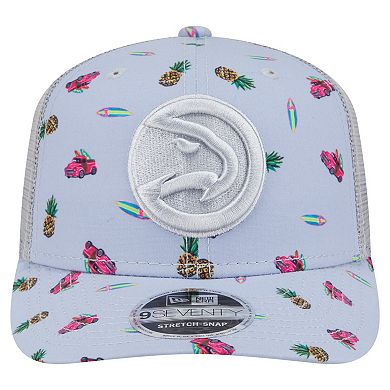 Men's New Era Light Blue/Gray Atlanta Hawks Adventure Aloha Pattern 9SEVENTY Stretch-Snap Hat