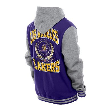 Men's�New Era Purple Los Angeles Lakers Throwback Prep Chenille Full-Snap Hooded Varsity Jacket