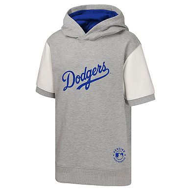 Youth Heather Gray Los Angeles Dodgers Line Up Short Sleeve Pullover Hoodie