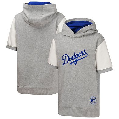 Youth Heather Gray Los Angeles Dodgers Line Up Short Sleeve Pullover Hoodie