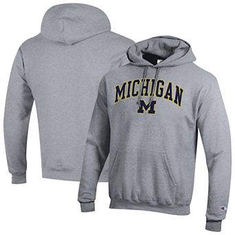 Men's Champion Heather Gray Michigan Wolverines Arch Over Logo Pullover Hoodie