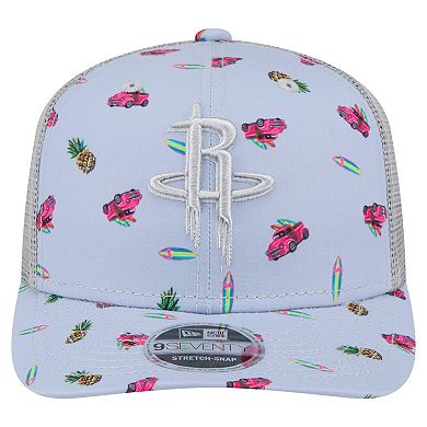 Men's New Era Light Blue/Gray Houston Rockets Adventure Aloha Pattern 9SEVENTY Stretch-Snap Hat