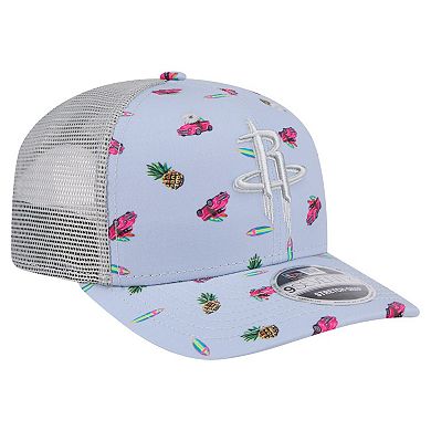 Men's New Era Light Blue/Gray Houston Rockets Adventure Aloha Pattern 9SEVENTY Stretch-Snap Hat
