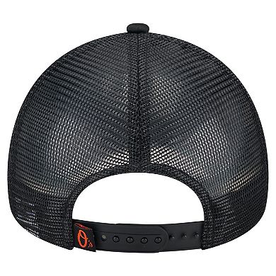 Men's New Era Black Baltimore Orioles Distressed 9FORTY A-Frame Adjustable Trucker Hat