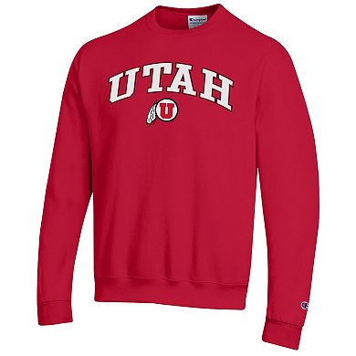 Men's Champion Red Utah Utes Arch Over Logo Pullover Sweatshirt
