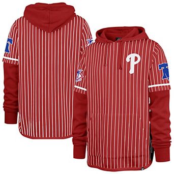 Men's '47 Red Philadelphia Phillies Pinstripe Double Header Pullover Hoodie