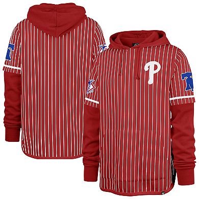 Men's '47 Red Philadelphia Phillies Pinstripe Double Header Pullover Hoodie