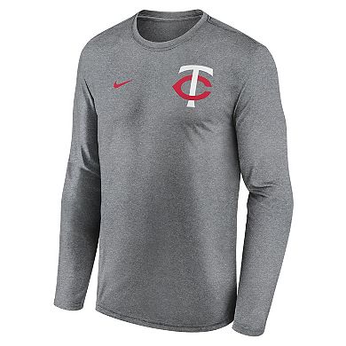 Men's Nike Heather Charcoal Minnesota Twins 2-Hit Legend Performance Long Sleeve T-Shirt