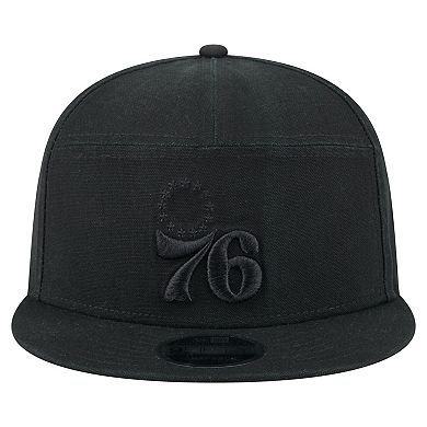 Men's New Era Black Philadelphia 76ers Adventure Canvas Split Panel 9FIFTY Snapback Hat