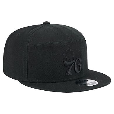 Men's New Era Black Philadelphia 76ers Adventure Canvas Split Panel 9FIFTY Snapback Hat