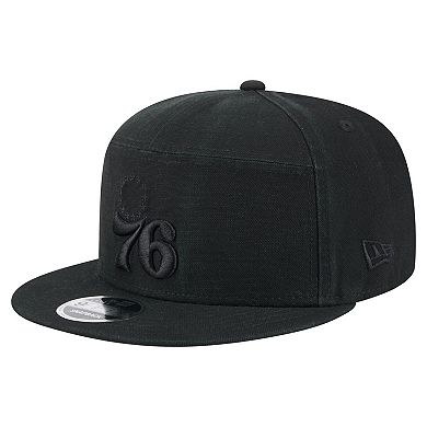 Men's New Era Black Philadelphia 76ers Adventure Canvas Split Panel 9FIFTY Snapback Hat
