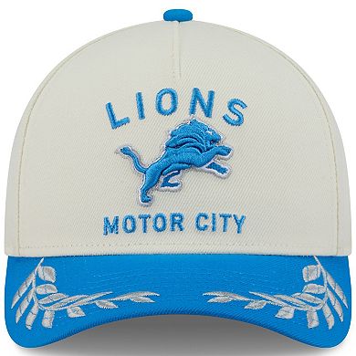 Men's New Era Cream/Blue Detroit Lions 2025 NFL Draft 9FORTY A-Frame M-Crown Adjustable Hat