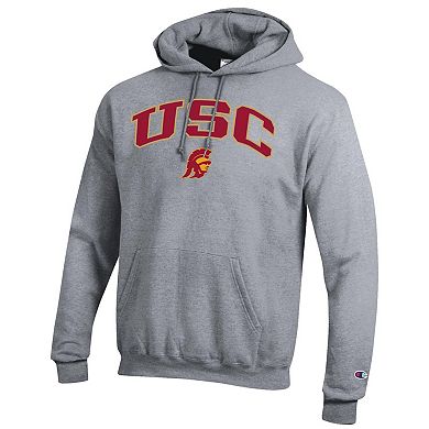 Men's Champion Heather Gray USC Trojans Arch Over Logo Pullover Hoodie