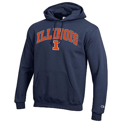 Men's Champion Navy Illinois Fighting Illini Arched Logo Fleece Pullover Hoodie