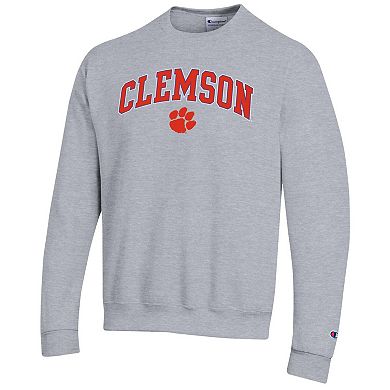 Men's Champion Heather Gray Clemson Tigers Arch Over Logo Pullover Sweatshirt
