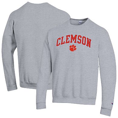 Men's Champion Heather Gray Clemson Tigers Arch Over Logo Pullover Sweatshirt