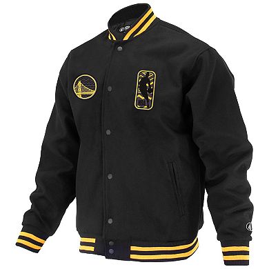 Unisex FISLL Black Golden State Warriors Logoman Shadow Collection Full-Snap Varsity Jacket