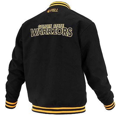 Unisex FISLL Black Golden State Warriors Logoman Shadow Collection Full-Snap Varsity Jacket