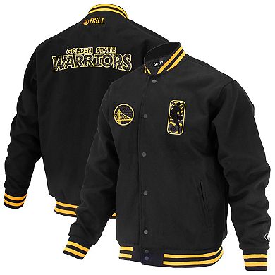 Unisex FISLL Black Golden State Warriors Logoman Shadow Collection Full-Snap Varsity Jacket