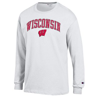 Men's Champion White Wisconsin Badgers Arch Over Logo Long Sleeve T-Shirt
