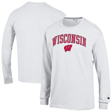 Men's Champion White Wisconsin Badgers Arch Over Logo Long Sleeve T-Shirt