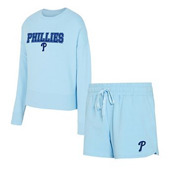 Women's Concepts Sport Light Blue Philadelphia Phillies Elevation Tri-Blend Long Sleeve T-Shirt & Shorts Set