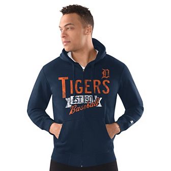 Men's Starter Navy Detroit Tigers Distressed Full-Zip Hooded Jacket