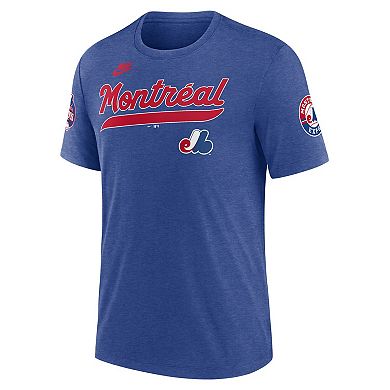 Men's Nike Heather Blue Montreal Expos Cooperstown Collection Eras Tri-Blend T-Shirt