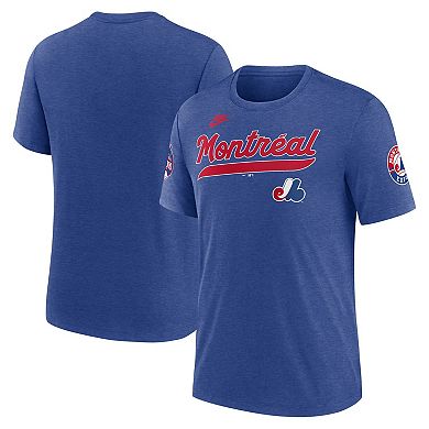 Men's Nike Heather Blue Montreal Expos Cooperstown Collection Eras Tri-Blend T-Shirt