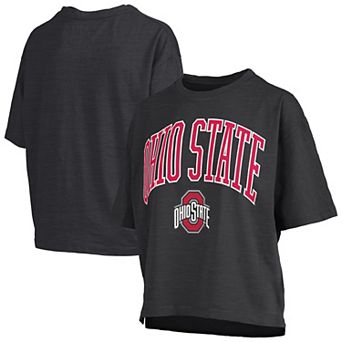 Women's Pressbox Black Ohio State Buckeyes Nelson Arch Over Logo Waist Length Oversized Slub T-Shirt