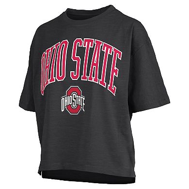 Women's Pressbox Black Ohio State Buckeyes Nelson Arch Over Logo Waist Length Oversized Slub T-Shirt
