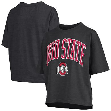 Women's Pressbox Black Ohio State Buckeyes Nelson Arch Over Logo Waist Length Oversized Slub T-Shirt