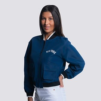 Women's Lusso Navy New York Yankees Paisley Cropped Full-Zip Jacket