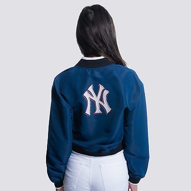 Women's Lusso Navy New York Yankees Paisley Cropped Full-Zip Jacket