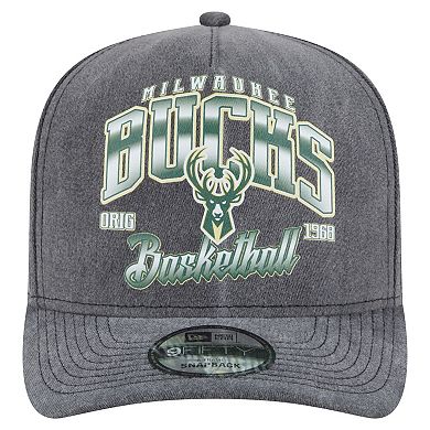 Men's New Era Charcoal Milwaukee Bucks Throwback Washed Pre-Curved 9FIFTY Snapback Hat